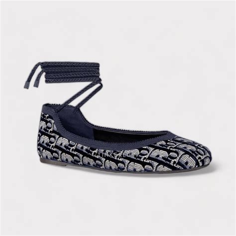 Dior Poème Laced Ballerina Flat Blue Dior Oblique Embroidered 